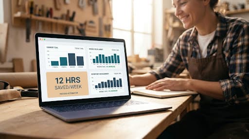 Operator reviewing honest workflow metrics on a laptop dashboard